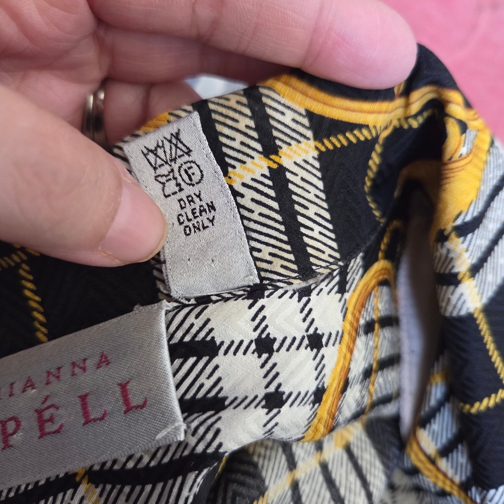 Adrianna‎ Papell Vintage 100% Silk Wool Plaid Horn Print 2 Piece Skirt Set Sz 10 - Picture 10 of 12